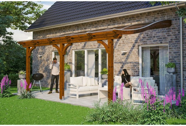 Skan Holz Terrassenüberdachung Venezia aus Leimholz in Nussbaum mit Polycarbonat-Dach, B/T/H: 541 x 289 cm - Bild 1