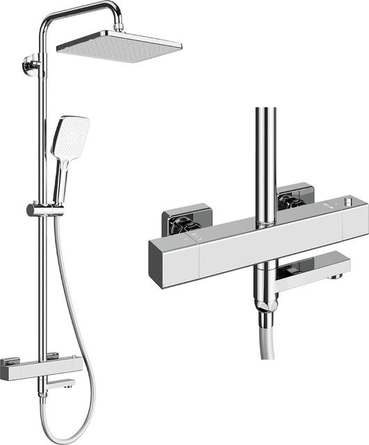 PPA Wasserweg Duschsystem mit Thermostat und Regendusche in Schwarz/Chrom inklusive Handbrause und Verbrühungsschutz, Breite: 30 cm - Bild 1