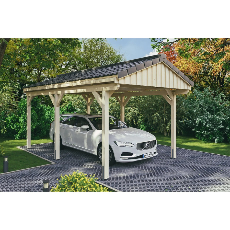 Skan Holz Carport Fichtelberg aus Fichte Leimholz in Beige mit spitzer Dachform, B/T: 317 x 566 cm, Höhe: 303 cm - Bild 2