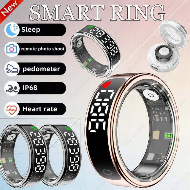 Ola Esporte Smartring in Schwarz mit Display und Touchscreen zur Herzfrequenz-, Blutsauerstoff- und Schlafüberwachung sowie Schrittzähler, wasserdicht und Unisex - Bild 1