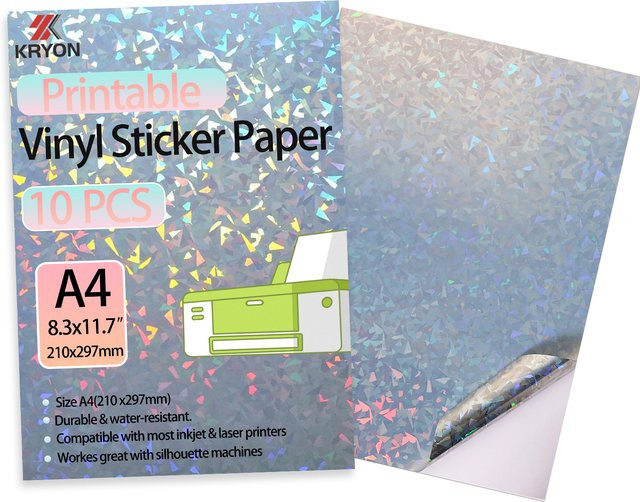 10 Blatt holografisches Vinyl-Aufkleberpapier in A4 für Tintenstrahl- und Laserdrucker, transparent und wasserfest - Bild 1