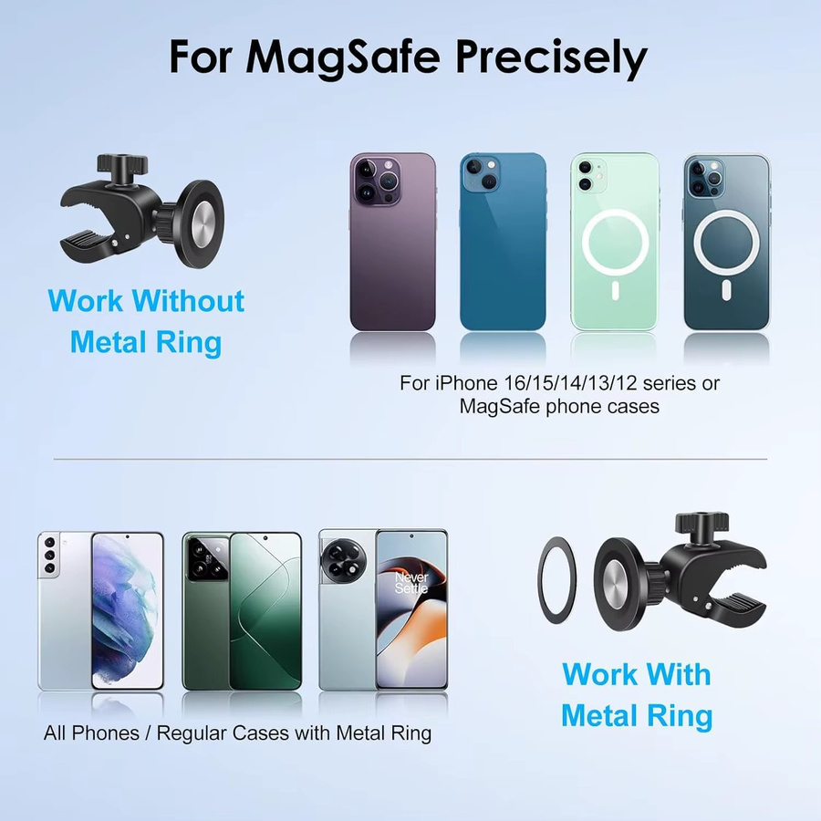 Magnetische Fahrradhalterung für iPhone 16/17 mit MagSafe Unterstützung, abnehmbarer Lenkerhalter für E-Scooter und GPS, Farbe: Schwarz - Bild 5