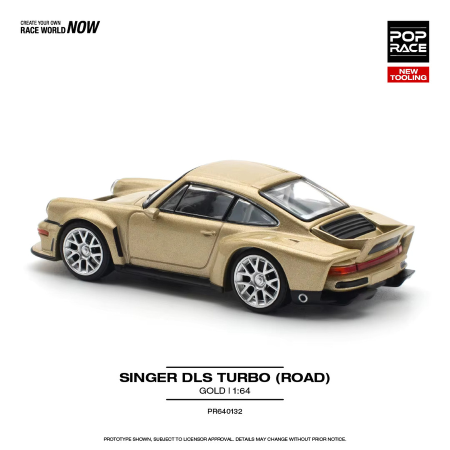 POP RACE Porsche Singer DLs Turbo Gold, Skyline GT-R (R34) V-Spec II, Automodell, 1:64, Metall, Gold - Bild 2