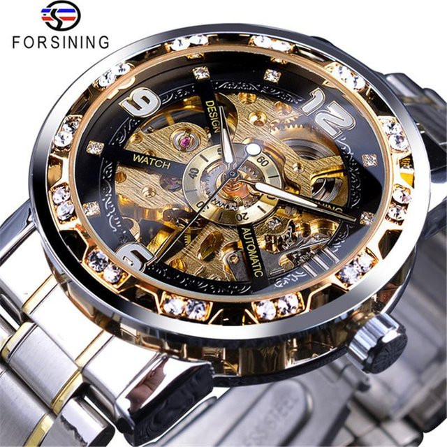 Forsining Armbanduhr, Mechanisch, Edelstahl, Blau, Diamant, Herren - Bild 1