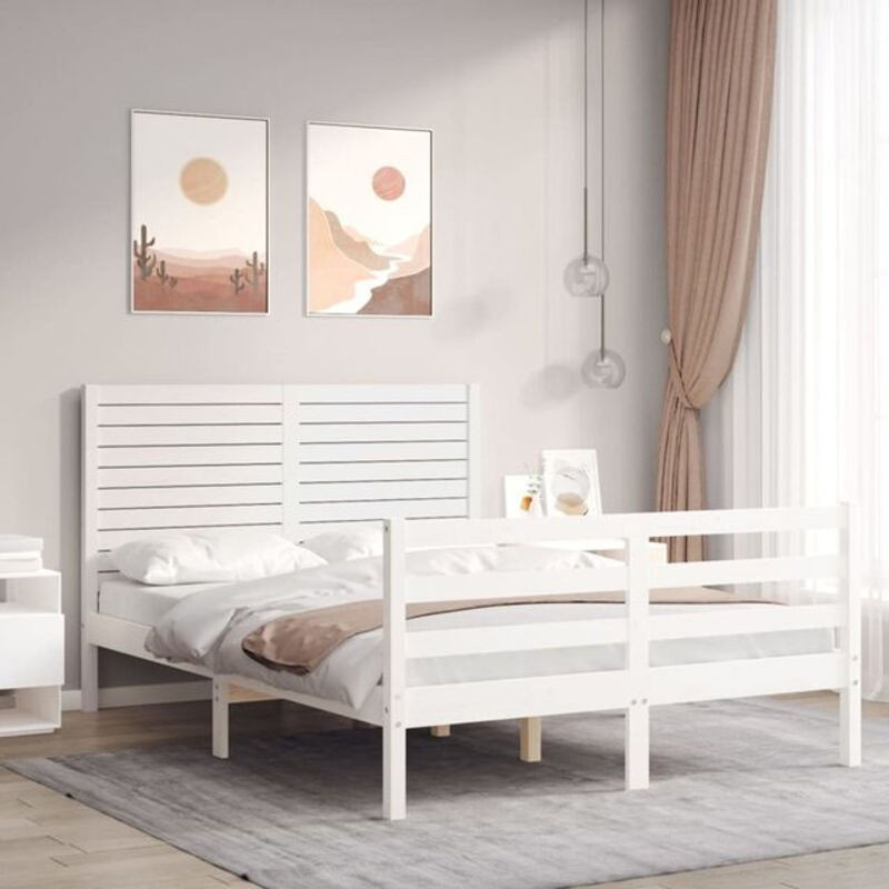 Massivholzbett aus Kiefer mit Kopfteil von Vidaxl in Weiß, B/T/H: 140,5 x 100 x 135 cm, Länge: 190 cm - Bild 1