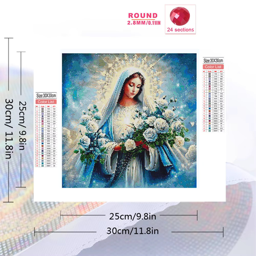 EverShine Diamant-Mosaik Malerei Jungfrau Maria mit Rosen als Vollflächige Stickerei in Multicolour, B/H: 20 x 20 cm - Bild 2