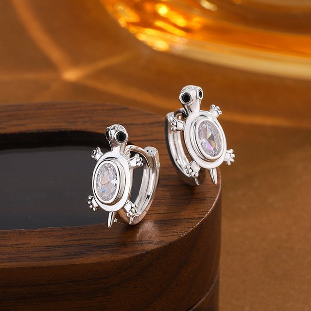 GaGa-Duck Ohrstecker, 925 Silber, Diamant, Zirkonia, Schildkröte - Bild 1