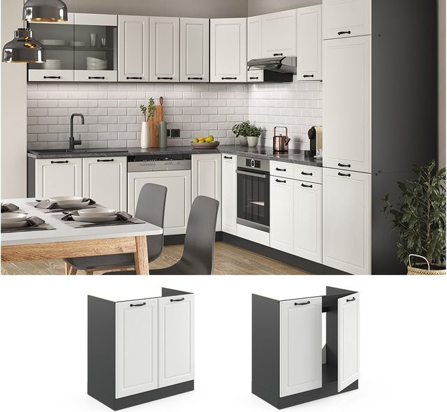 Vicco Spülenunterschrank R-Line in Landhausstil, Farbe Weiß/Anthrazit, Breite: 80 cm - Bild 1