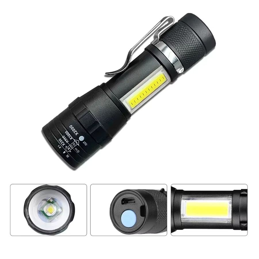 XIWANGFIRE Tragbare wiederaufladbare LED-Taschenlampe mit Stiftclip, zoombare wasserdichte Taschenlampe mit Seitenlicht für Outdoor und Camping - Bild 2