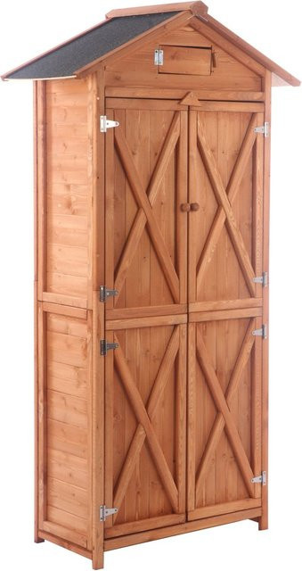 Powertec Garden Werkzeugschrank aus Tannenholz mit 2 Fächern, Braun, B/T/H: 88 x 45,5 x 168 cm - Bild 1