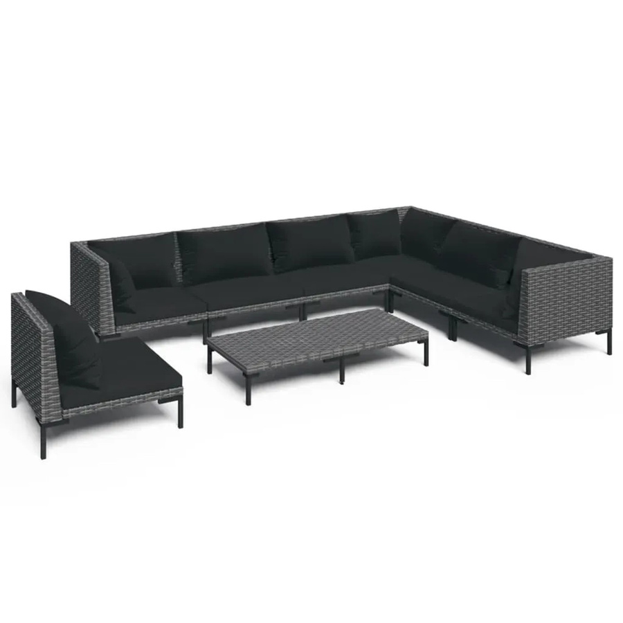 vidaXL 8-teiliges Garten-Lounge-Set in U-Form aus Poly Rattan mit Kissen und Couchtisch, Dunkelgrau/Schwarz - Bild 2