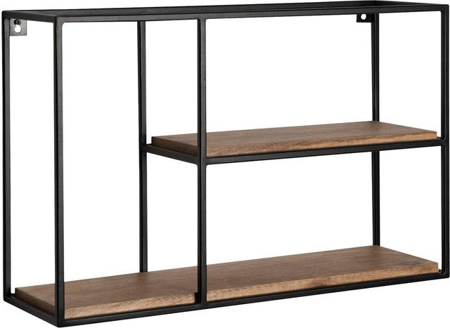 Wohnling Wandregal im Industrial-Stil aus Mango Massivholz und Eisen, Schwarz/Dunkelbraun, B/H/T: 60 x 40 x 18 cm - Bild 1