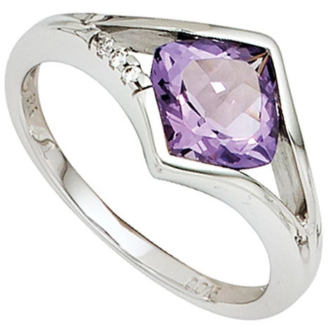 Colfem Ring 585 Weißgold, 3 Diamanten, 1 Amethyst lila, Damen, Größe 56 - Bild 1
