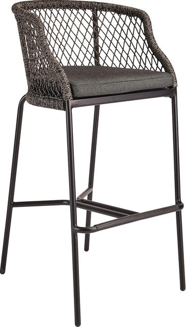 Stern Barsessel Odea aus Aluminium in Schwarz Matt mit Kordel in Pepper und seidenschwarzem Polyacryl-Kissen - Bild 1