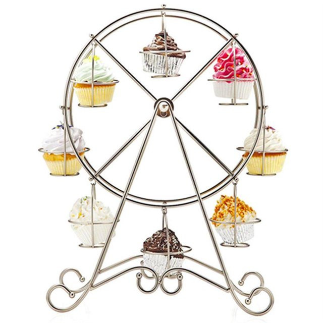 CosyHome Riesenrad-Cupcake-Ständer für 8 Cupcakes in Weiß und Silber aus Edelstahl - Bild 1