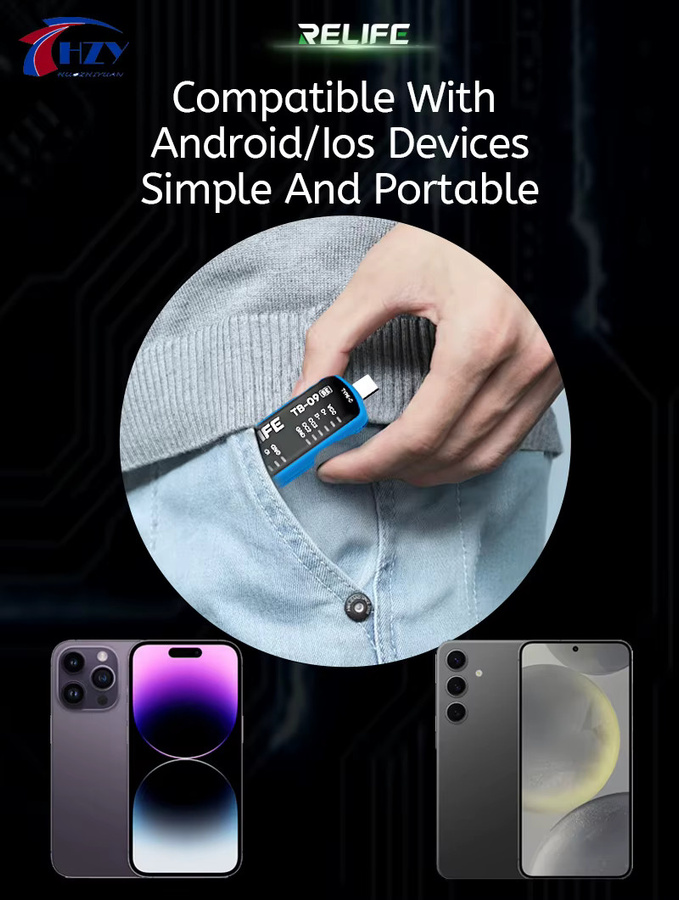 RELIFE TB-09 SE Handy-Ladeanschluss-Tester mit Blitz- und Typ-C-Schnittstelle, Dual-Stecker und automatischer Fehlererkennung in Blau - Bild 5