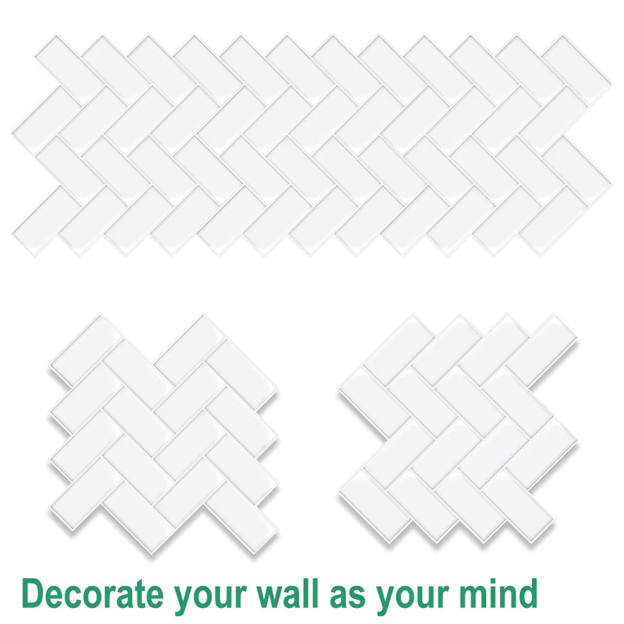 10 Stück Vividtiles 3D-Imitationsfliesen Wandaufkleber in Weiß, geometrisches Design, selbstklebend, wasserdicht und hitzebeständig - Bild 2