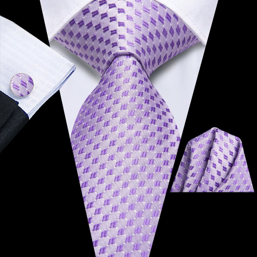 Hi-Tie Krawatten-Set Herren, lila Blumenstreifen, Einstecktuch, Manschettenknöpfe - Bild 3