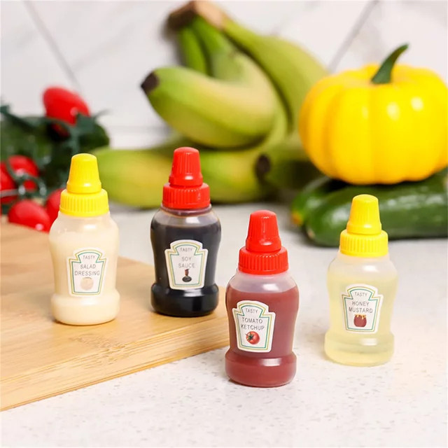 4er-Set Mini Gewürzflaschen aus Glas, tragbare Vorratsbehälter für Honig, Salatdressing oder Ketchup, transparent - Bild 1