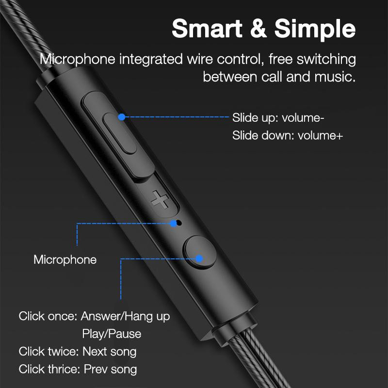 VAORLO In-Ear Stereo Kopfhörer mit Mikrofon, 3,5 mm Klinke, Gaming Headset für Musik und Sport, Schwarz - Bild 4