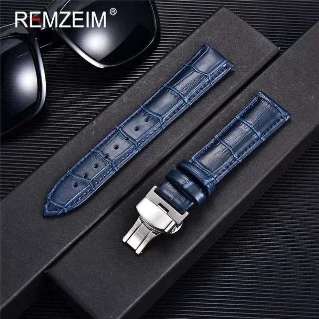 REMZEIM Uhrenarmband Leder, Bambusmuster, Schwarz, Unisex - Bild 1