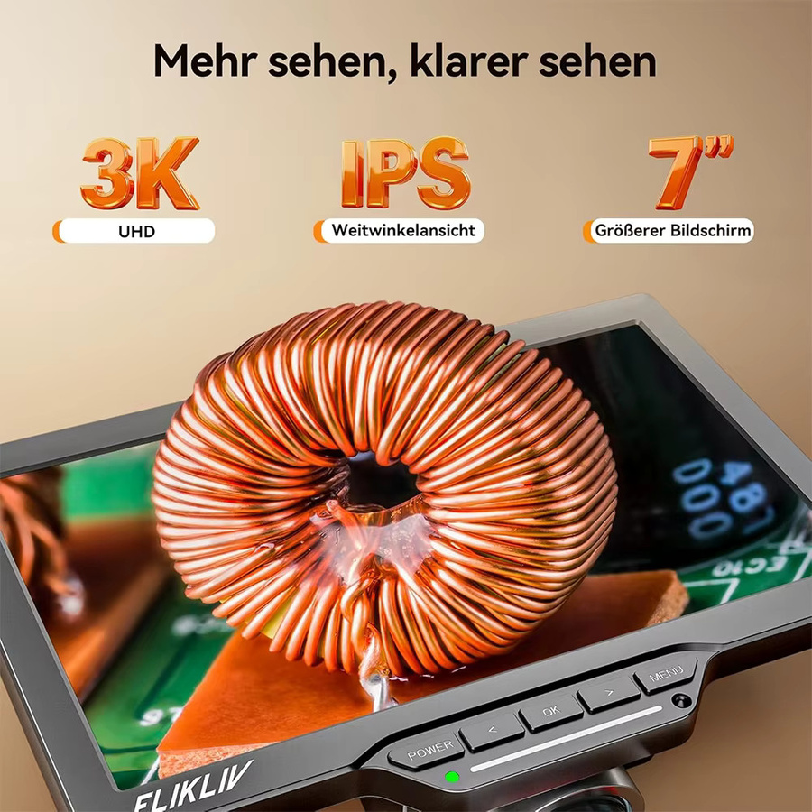 Elikliv EM3K-AF 7'' Autofokus Digitalmikroskop 2000X 3K HDMI Lötmikroskop für Elektronikreparatur mit 10 Zoll Ständer in Schwarz inklusive 64 GB Speicher - Bild 3