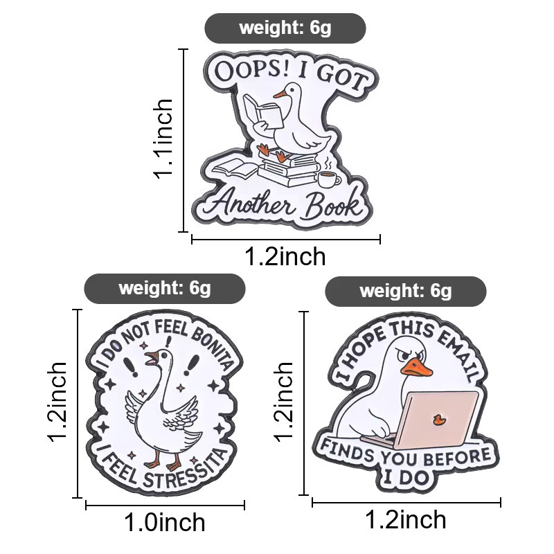 Miss Zoe Emaille-Pins, Enten, Gänse, Bücherwurm, Bunt, Unisex - Bild 2