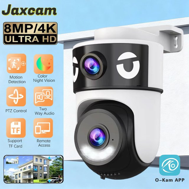 OKAM PRO Jaxcam 5G WIFI Outdoor Sicherheit Kamera mit 8MP Dual Objektiv, PTZ, AI Menschenerkennung und Nachtsicht in Weiß - Bild 1