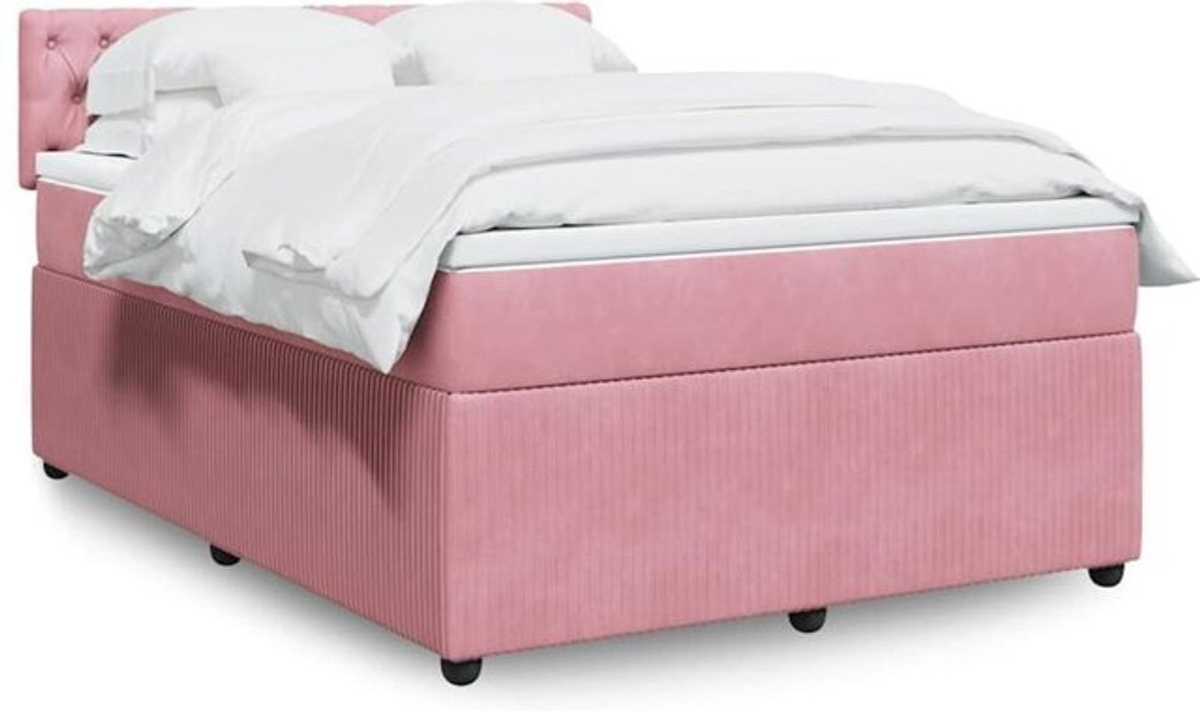 vidaxl Boxspringbett mit Matratze in Rosa und Weiß aus Samt, B/T/H: 140 x 200 x 100,5 cm - Bild 1