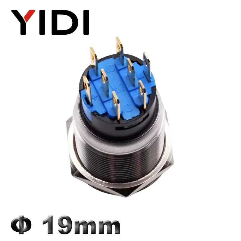 YIDI Metall-Drehschalter mit Verriegelung, 2-3 Positionen, SPDT Drucktastenschalter mit 12V LED-Beleuchtung, 1NO1NC EIN AUS, Silber - Bild 2