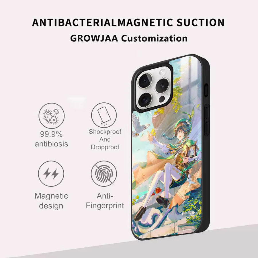 Venti Genshin Impact Handyhülle mit MagSafe Spiegel und Wireless Magnetic Funktion für Apple iPhone 11 bis 17 Pro Max Plus Mini, Mehrfarbig - Bild 2