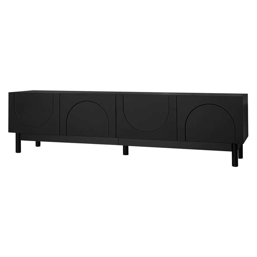 okwish TV Schrank in Schwarz Matt mit gewölbten Türen und Regalen, B/T/H: 169 x 35 x 45,5 cm - Bild 2