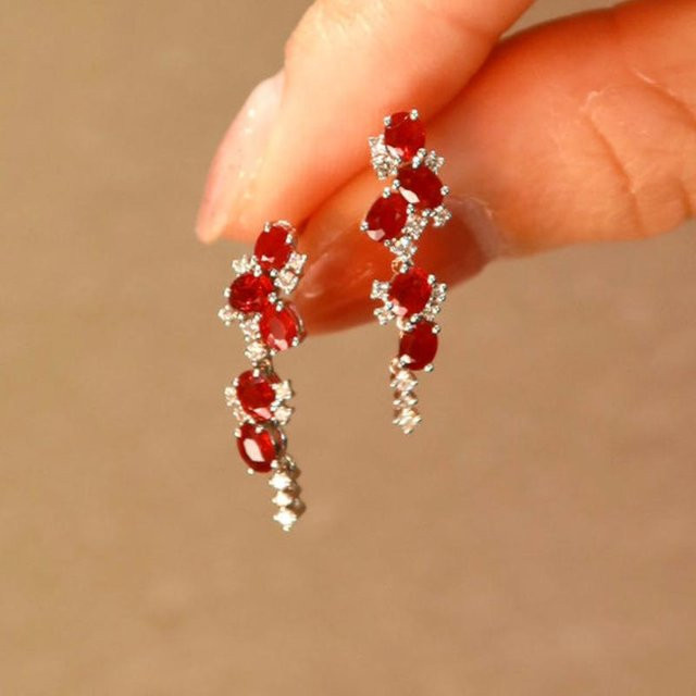 Yiran Jewelry Steckerohrringe, Rubin, Zirkonia, Silber, Messing, Damen - Bild 1