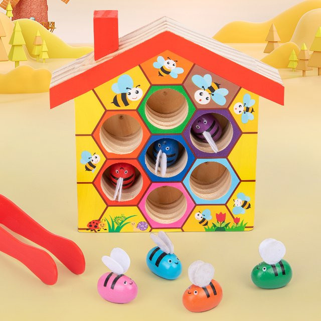 Tlewj Montessori Bienenfalle-Spiel, Holz, Bunt / Mehrfarbig - Bild 1