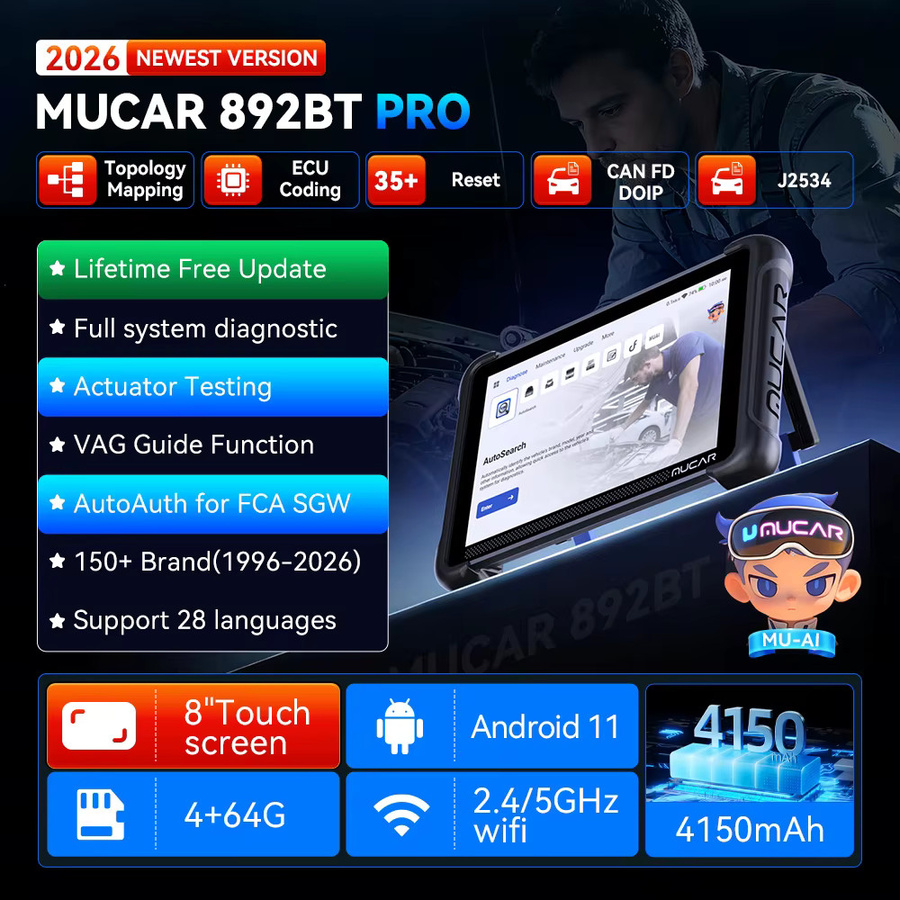 MUCAR 892BT PRO AI Schlüsselprogrammierer TKEY 101 Topologie Kfz-Diagnosegerät J2534 mit bidirektionalem Auto-OBD2-Scanner und ECU-Codierung in Schwarz - Bild 3
