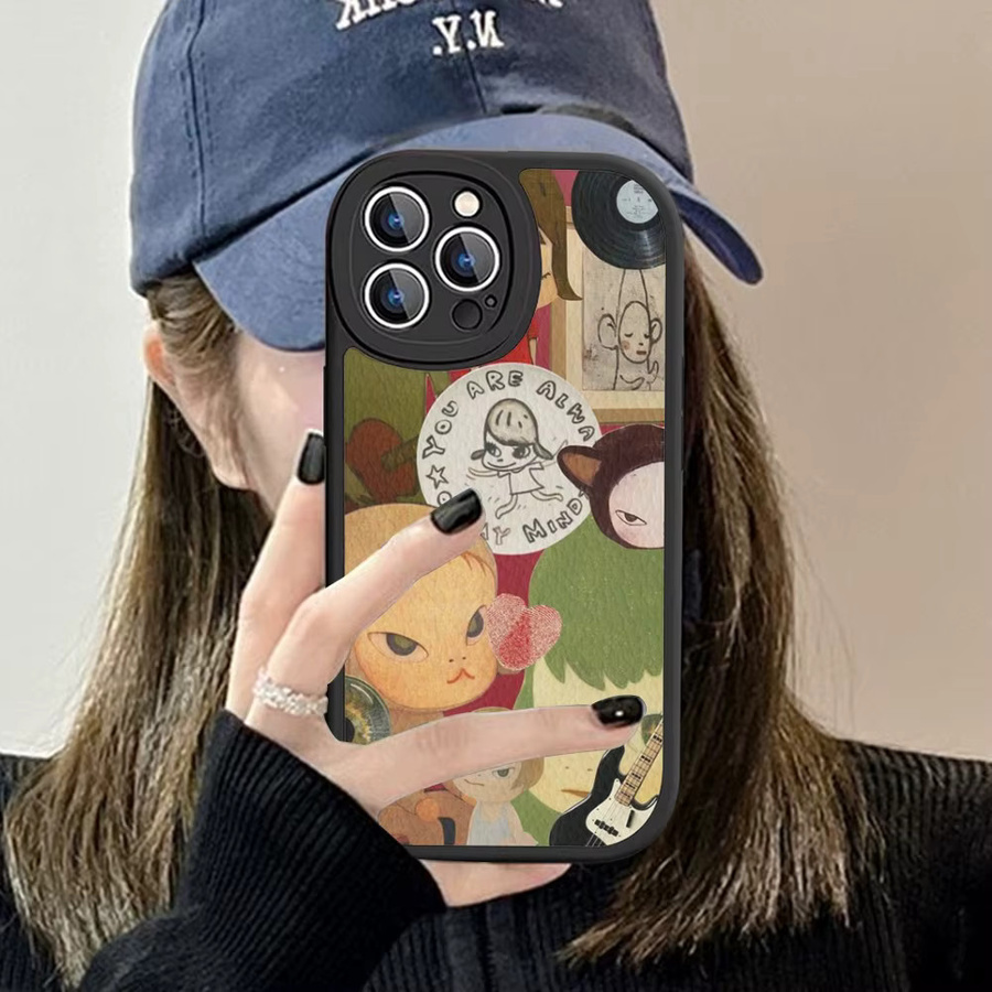 Yoshitomo Nara Handyhülle aus hartem Leder für iPhone 15 14 13 12 11 Pro Max XS XR 7 8 Plus in Multicolour - Bild 2