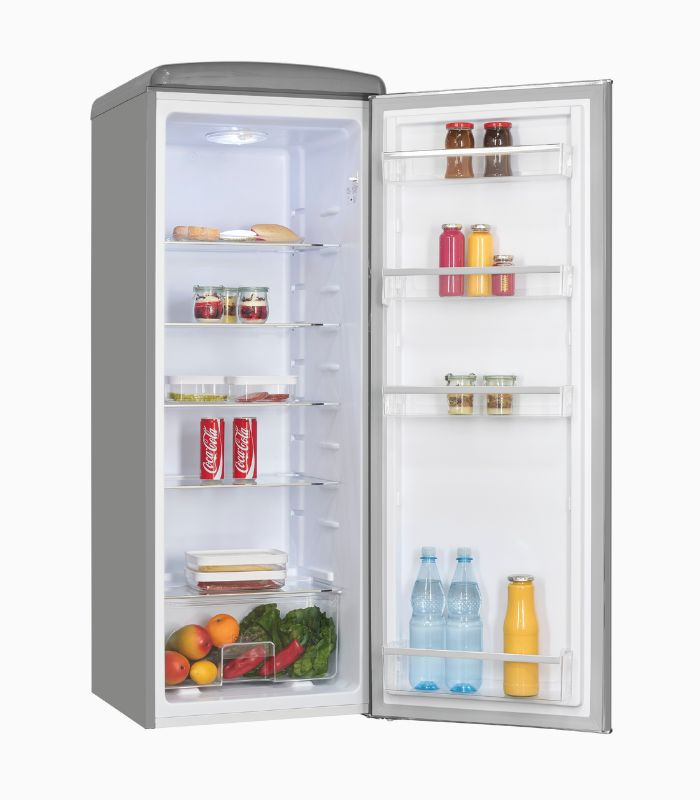 Retro Vollraumkühlschrank RKS325-V-H-161E in Grau mit LED-Innenbeleuchtung und Flaschenregal - Bild 2