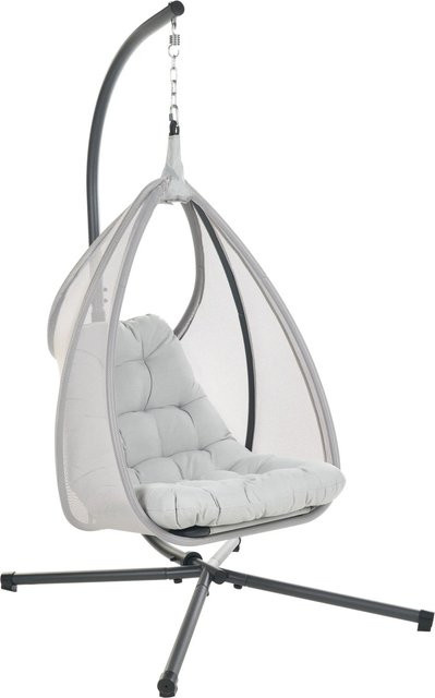 Beliani Hängesessel Egg in Grau mit Standgestell und Polsterung für Garten und Terrasse B/T/H: 136 x 98 x 195 cm - Bild 1