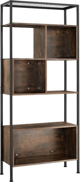 tectake Regal Hastings Industrial Style aus Stahl und Holz in Schwarz und Braun, 5 Ebenen mit Staufächern, B/T/H: 75 x 31 x 170,5 cm - Bild 2