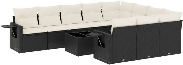 vidaXL 11-tlg. Garten-Sofagarnitur aus Poly-Rattan mit Kissen in Schwarz-Creme - Bild 1