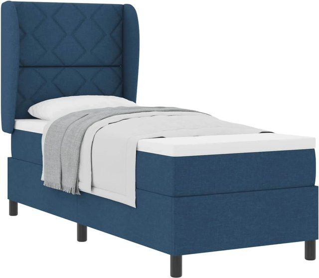vidaXL Boxspringbett mit Matratze und Kopfteil in Blau, Stoff, B/T/H: 200 x 80 x 83 cm - Bild 1