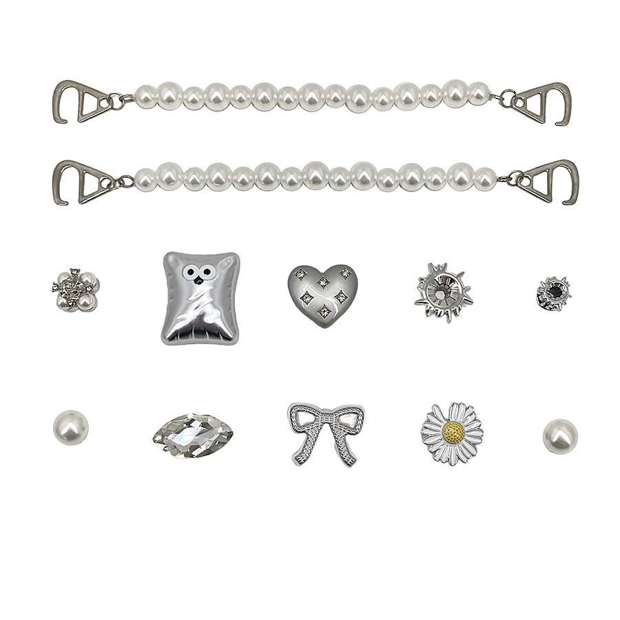 Schuh Charms Gänseblümchen Schleife, Perle, Diamant, 12 Stück - Bild 4