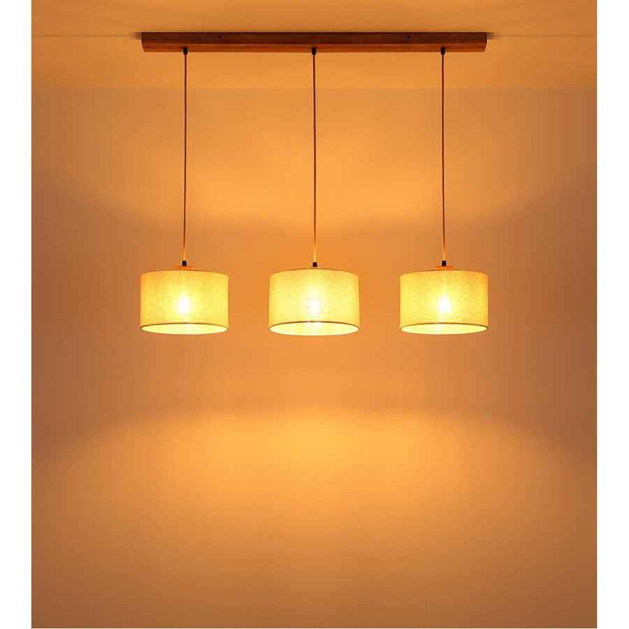 GLOBO Pendelleuchte Jule in Braun aus Holz und Leinen mit 3 E27 Fassungen, B/H/T: 25 x 120 x 100 cm - Bild 2