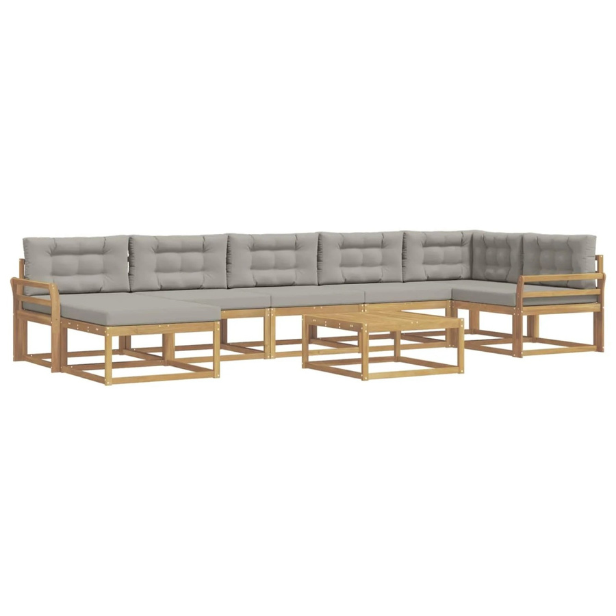 vidaXL Outdoor-Sofagarnitur aus Akazienholz mit 8 Teilen in Weiß und Grau, L-Form Gartenmöbel-Set mit 3-Sitzer-Sofa, Eckelement, Ottoman und Couchtisch - Bild 2