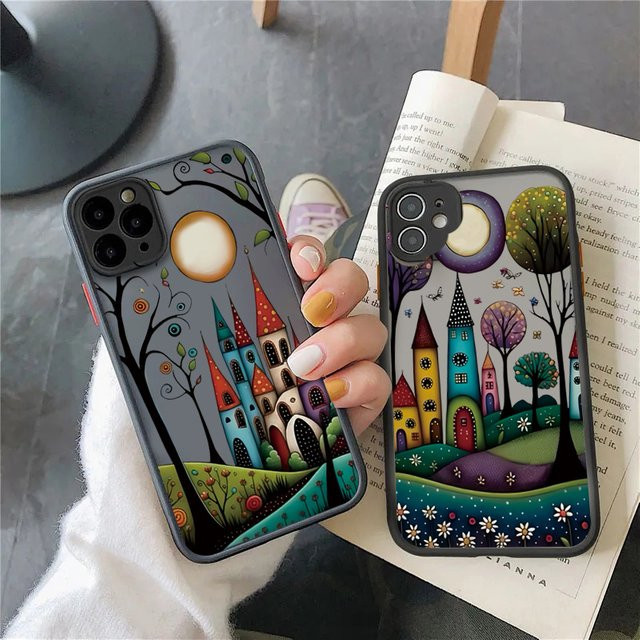 Kunstgemalte Waldhaus-Telefonhülle für iPhone 11 bis iPhone 17 Pro Max mit matter klarer Rückseite in Multicolour - Bild 1