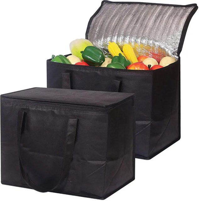 Wiederverwendbare Isoliertasche aus Vlies und Aluminiumfolie in Schwarz für Lebensmittel und Picknick - Bild 1