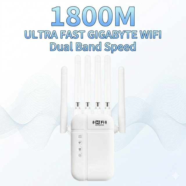 Regaton WiFi 6 Extender 1800Mbps Dual Band Wireless Repeater Signalverstärker mit 6 Antennen und Ethernet-Anschluss, Weiß - Bild 1