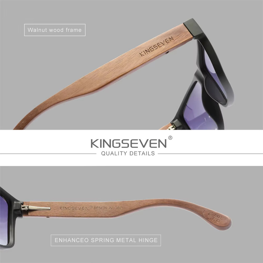 KINGSEVEN Sonnenbrille, Vollrand, Square, Holz, polarisiert, Unisex - Bild 3