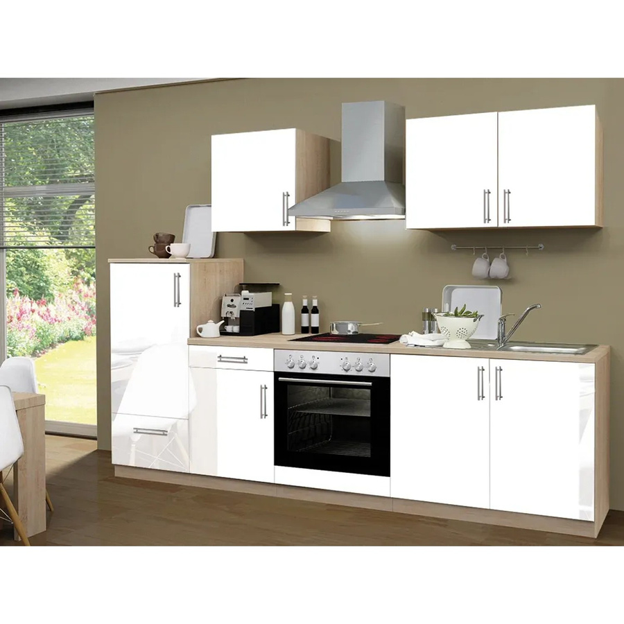 MENKE Küchenzeile Premium Weiß Hochglanz mit Sonoma Eiche Nachbildung, Breite: 270 cm - Bild 3