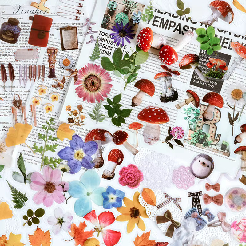 40 Stück Vintage Ginkgo-Blätter Aufkleber-Set aus PET für DIY Scrapbooking und Tagebuch-Dekoration in Mehrfarbig - Bild 2